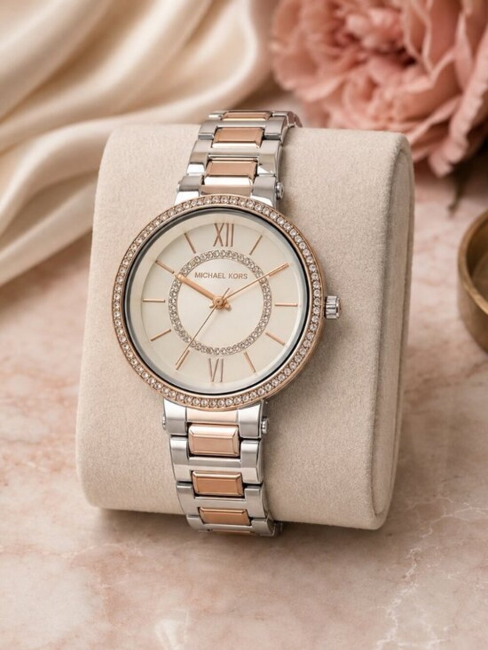 Michael Kors Silver Gold Two-Tone Mother of Pearl Watch 33mm NWT